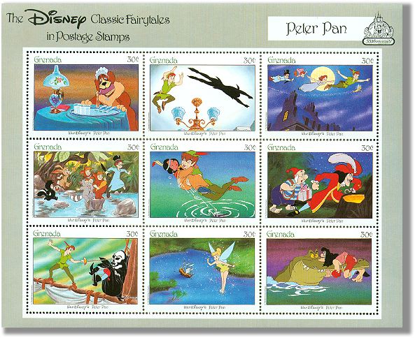 Grenada Sheetlet 9 stamps Disney Peter Pan
