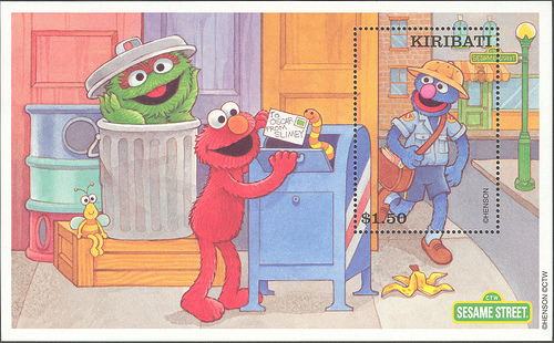Kiribati-Sesame-Street-Mailbox on postage stamps