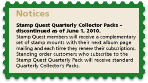stamp quest collectors pack discontinuation notice