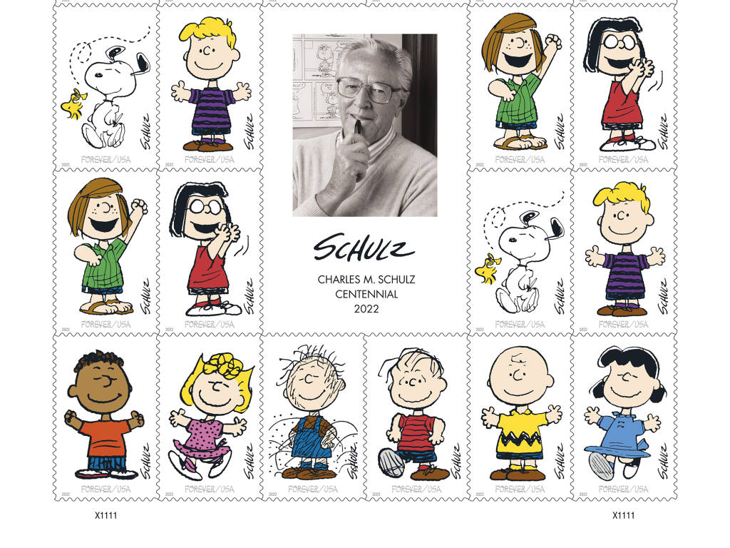 Peanuts Comics Charles M Schultz 2022 pane of 20 stamps